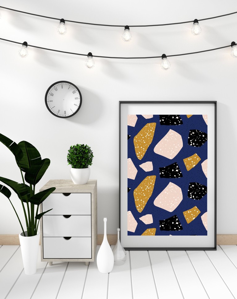 Navy Terrazzo Poster 