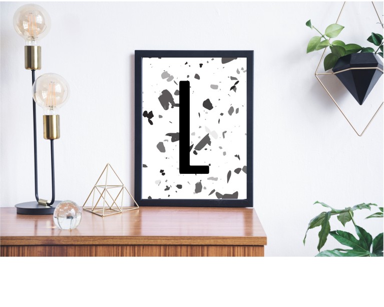 Terrazzo B&W Initial Poster 