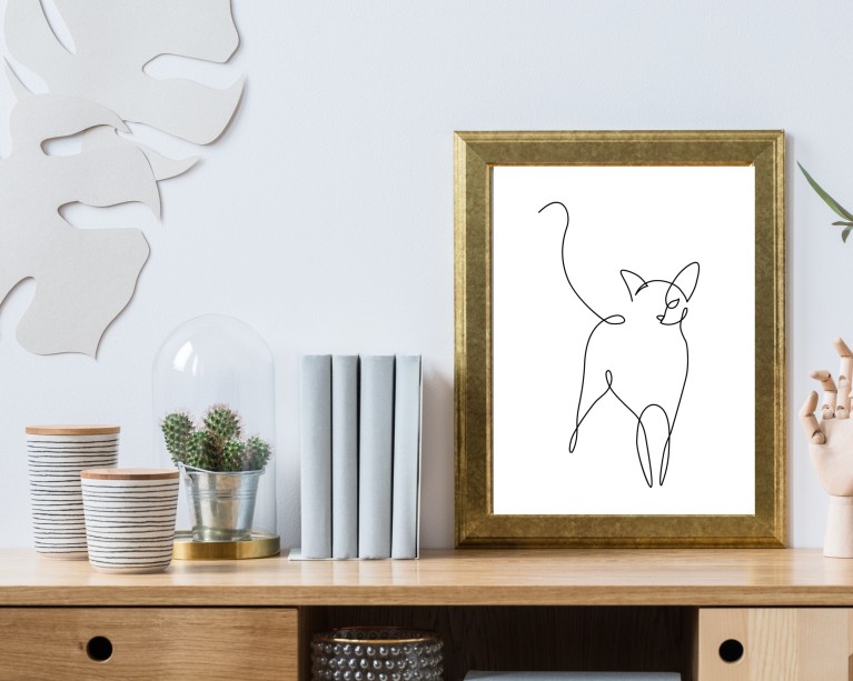 Cat Line Drawing Poster