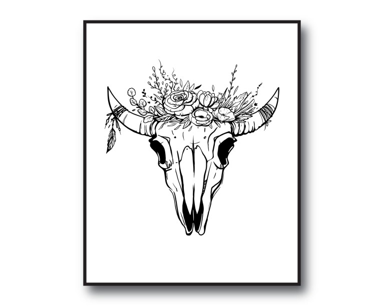 Antler Flower Skull Poster 