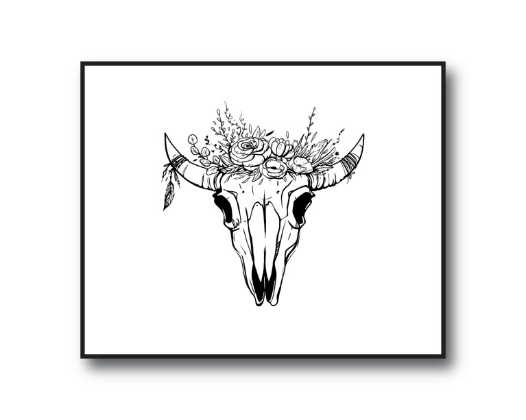 Antler Flower Skull Poster 