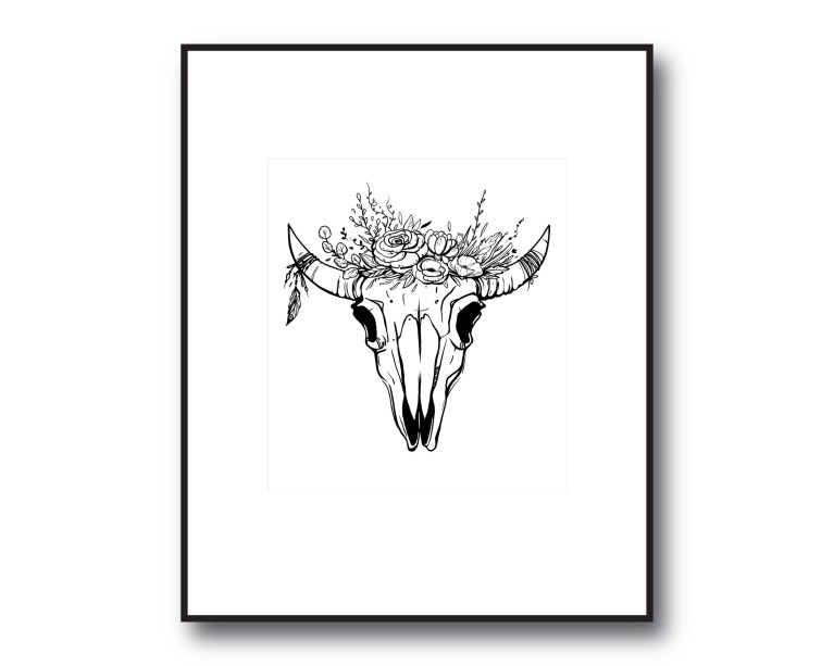 Antler Flower Skull Poster 